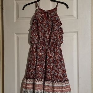 Blue Rain Red Floral Dress